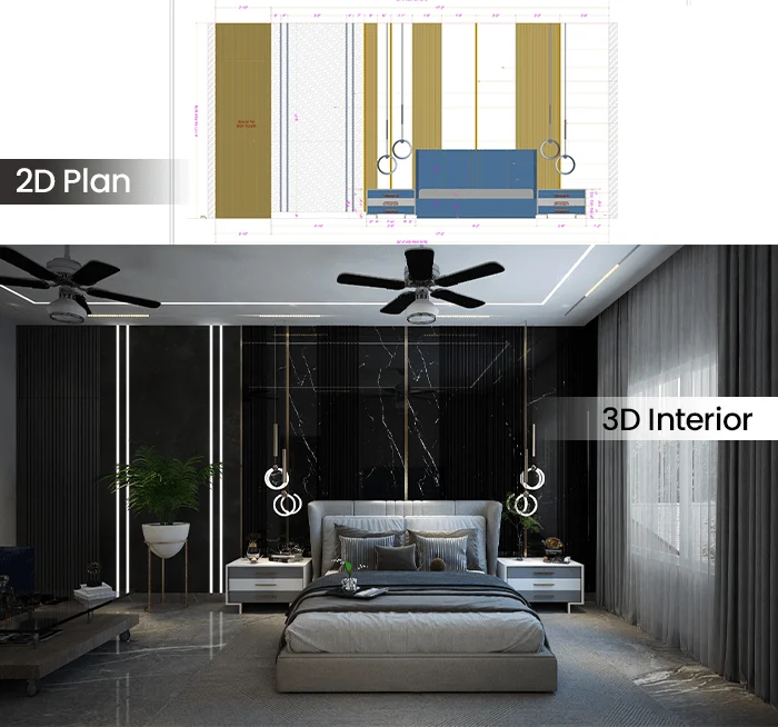 Technical execution of Interior 2D 3D Drawing by Varaaha Builders & constructions
